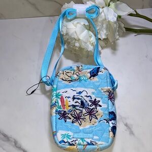 Vera Bradley Easy RFDI Tropical Beach Blue Crossbody Bag